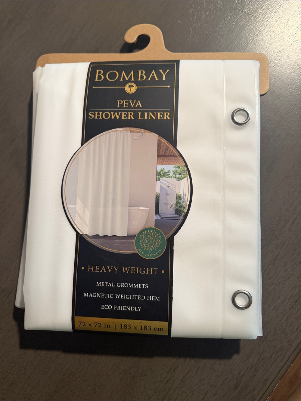 Bombay White PEVA Shower Liner with Metal Grommets